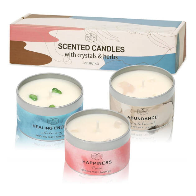 3 Pack Candle with Crystals Inside