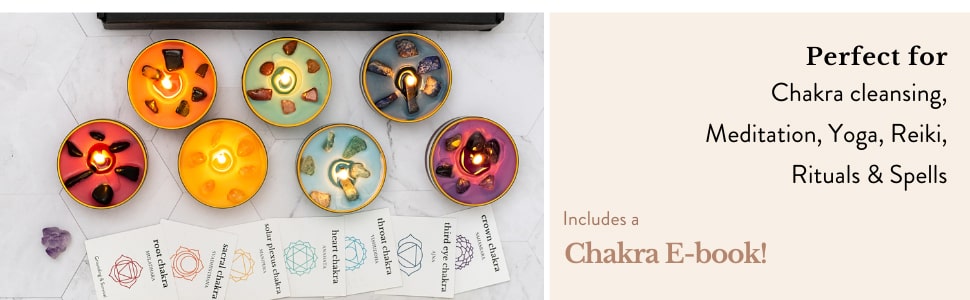 Chakra Candle Box Set of 7 with Crystals Inside for Aromatherapy, Meditation, Yoga, Reiki and Mindfulness Gift Box Candles