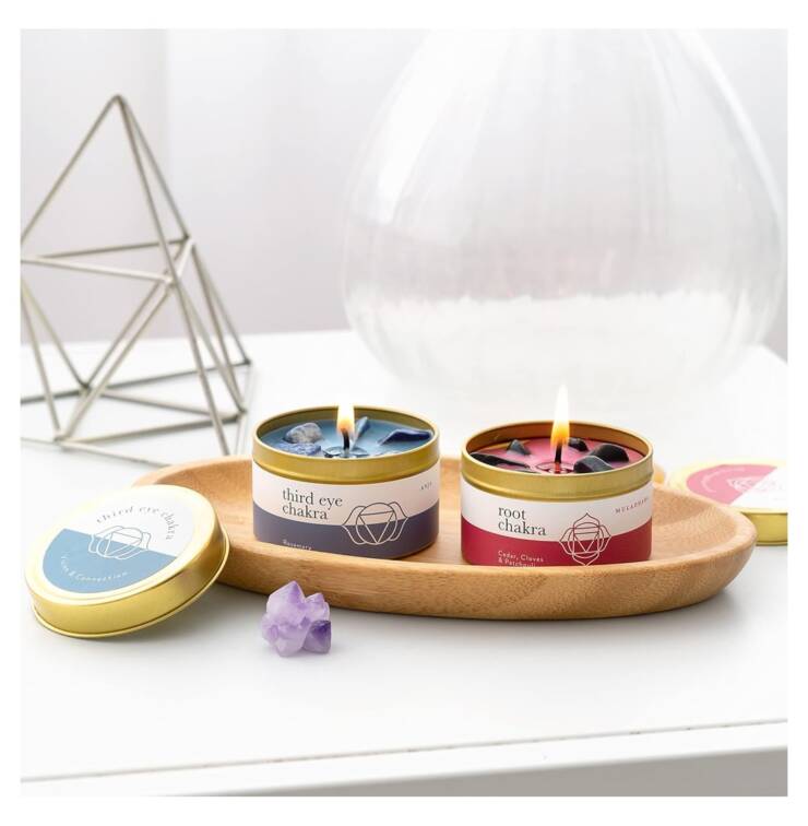 Chakra Candle Box Set of 7 with Crystals Inside