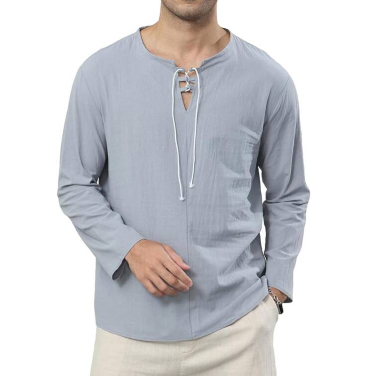 Ryehack Men's Cotton Linen Shirt (Grey)