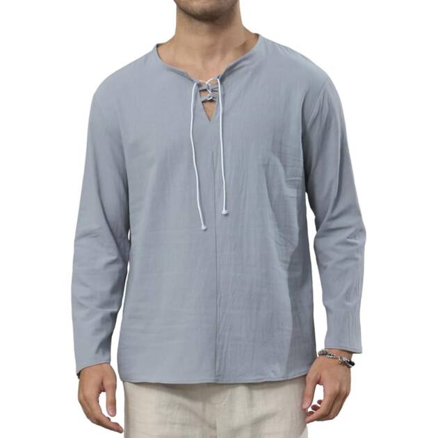 Ryehack Men's Cotton Linen Shirt (Grey)