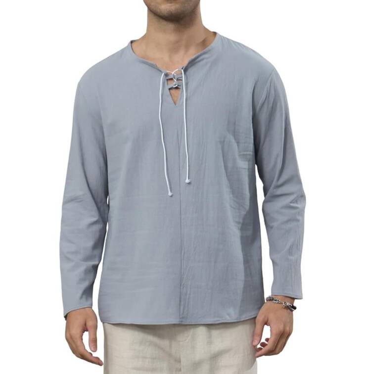 Ryehack Men's Cotton Linen Shirt (Grey)