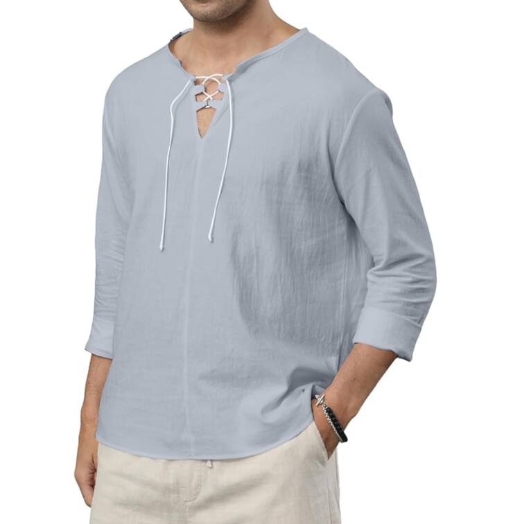 Ryehack Men's Cotton Linen Shirt (Grey)