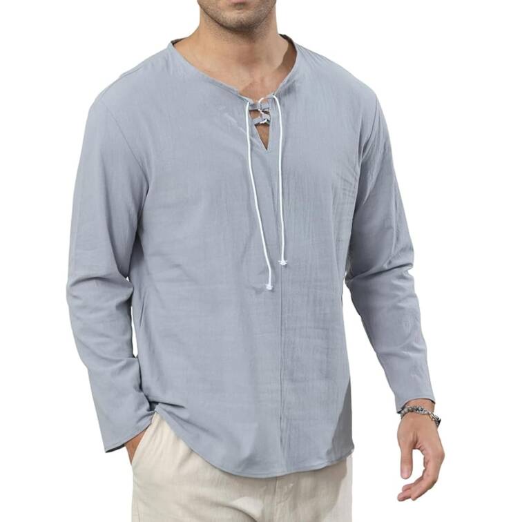 Ryehack Men's Cotton Linen Shirt (Grey)