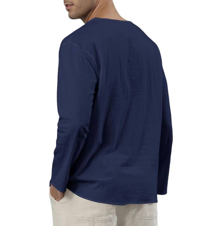 Ryehack Men's Cotton Linen Shirt (Navy)