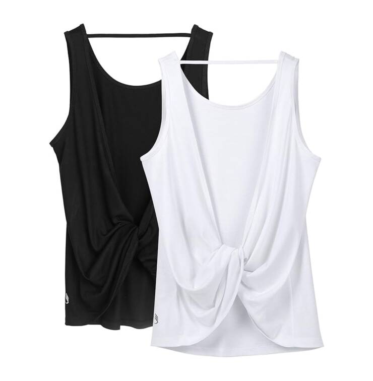 Womens Yoga Tops Open Back pack of 2 black and white