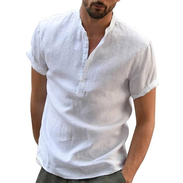 YAOBAOLE Linen Cotton Henley Shirt