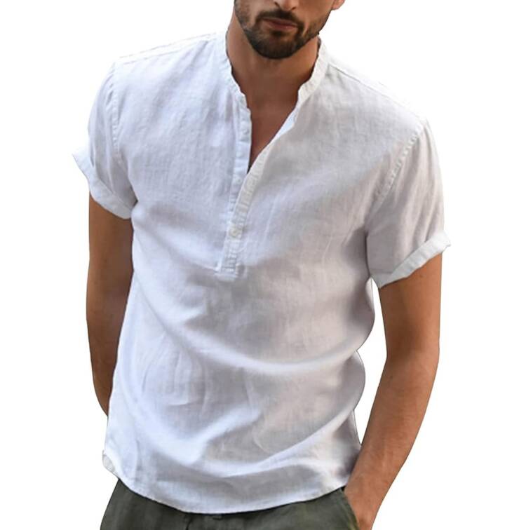 YAOBAOLE Linen Cotton Henley Shirt